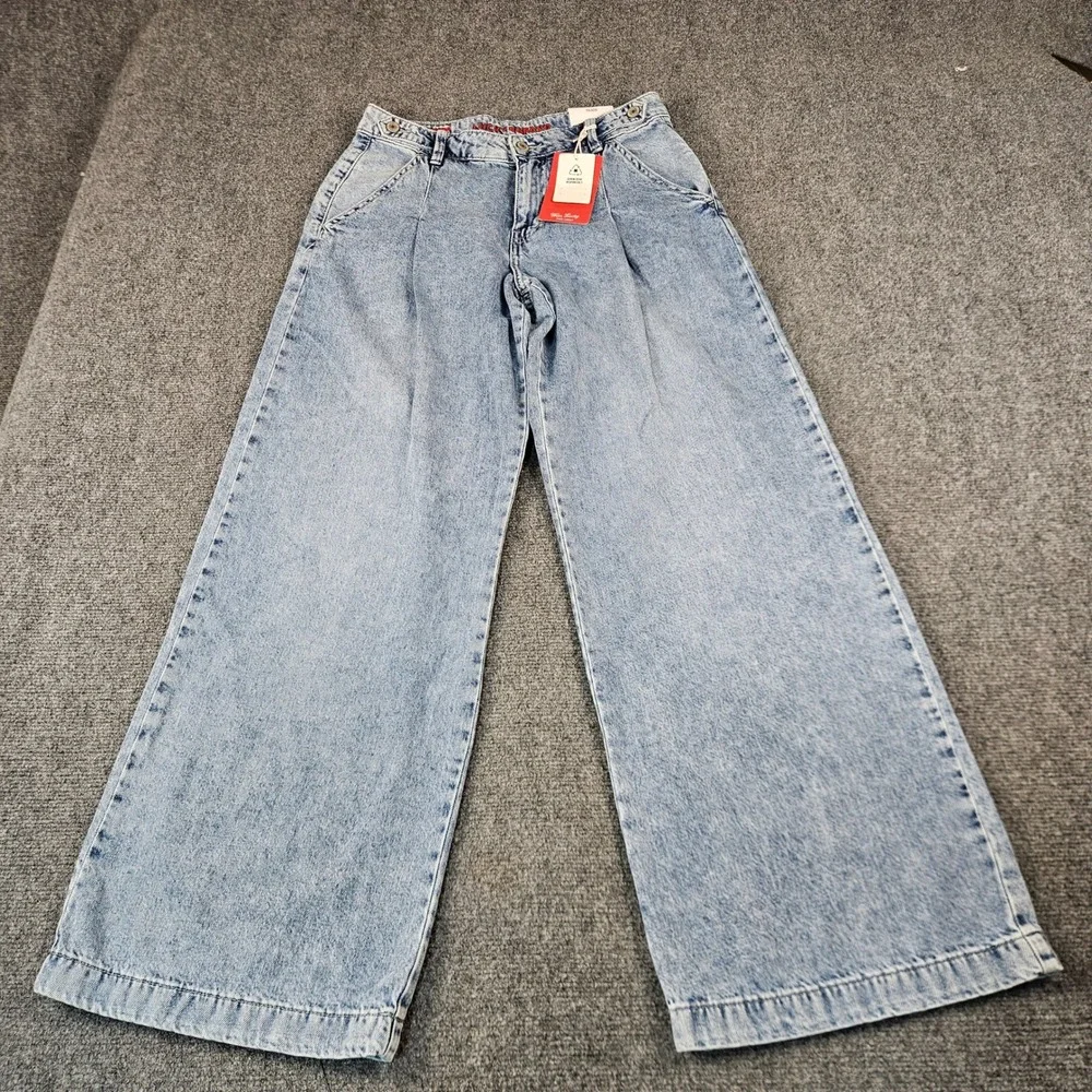 Lucky Brand Palazzo Wide Leg Jeans Light Wash Pleated Rigid Denim 4/27 R NEW